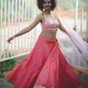 Dhoop chav peach and pink Raw silk skirt