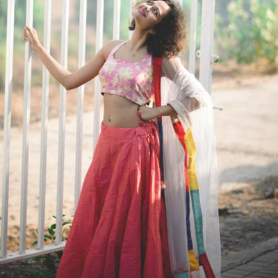 Dhoop chav peach and pink Raw silk skirt