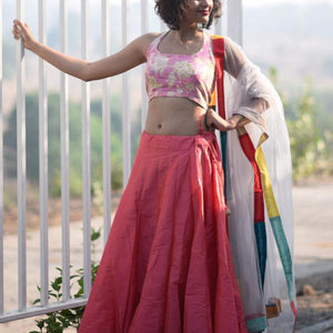 Dhoop chav peach and pink Raw silk skirt