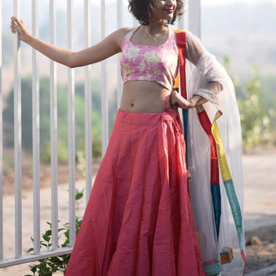 Dhoop chav peach and pink Raw silk skirt