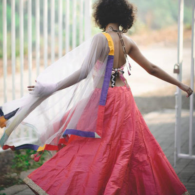 Dhoop chav peach and pink Raw silk skirt