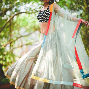 Dhoop chav teal and pink Raw silk skirt