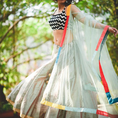 Dhoop chav teal and pink Raw silk skirt