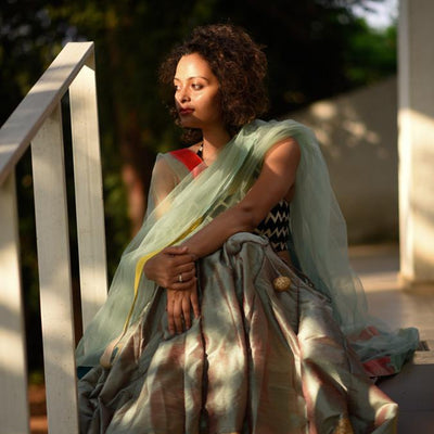 Dhoop chav teal and pink Raw silk skirt