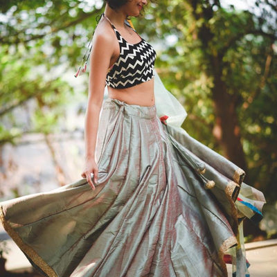 Dhoop chav teal and pink Raw silk skirt