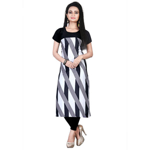 Different Black-White Colored Casual Printed Crepe Kurti