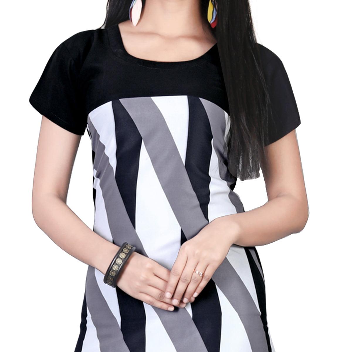 Different Black-White Colored Casual Printed Crepe Kurti