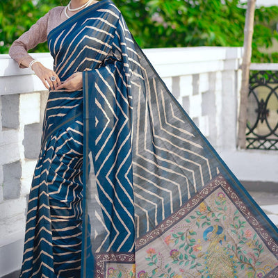 Azure Blue Digital Print Saree