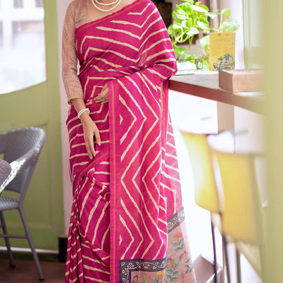 Magenta Pink Digital Print Saree