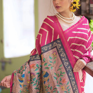 Magenta Pink Digital Print Saree