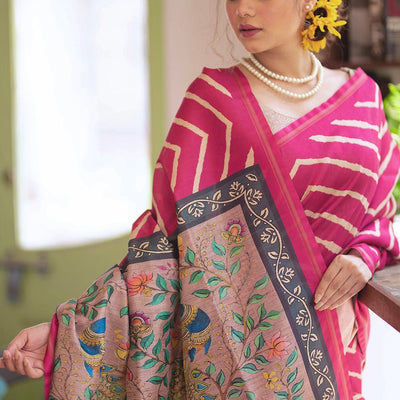 Magenta Pink Digital Print Saree