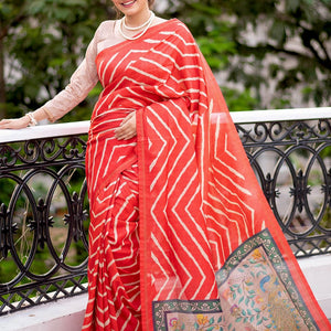 Scarlet Red Digital Print Saree
