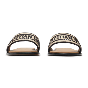 Dior Dway Embroidered Cotton Beige Black Slides