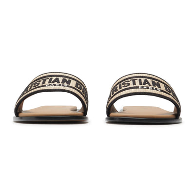 Dior Dway Embroidered Cotton Beige Black Slides