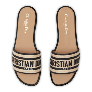 Dior Dway Embroidered Cotton Beige Black Slides