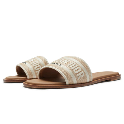 Dior Dway Embroidered Cotton Beige Slides