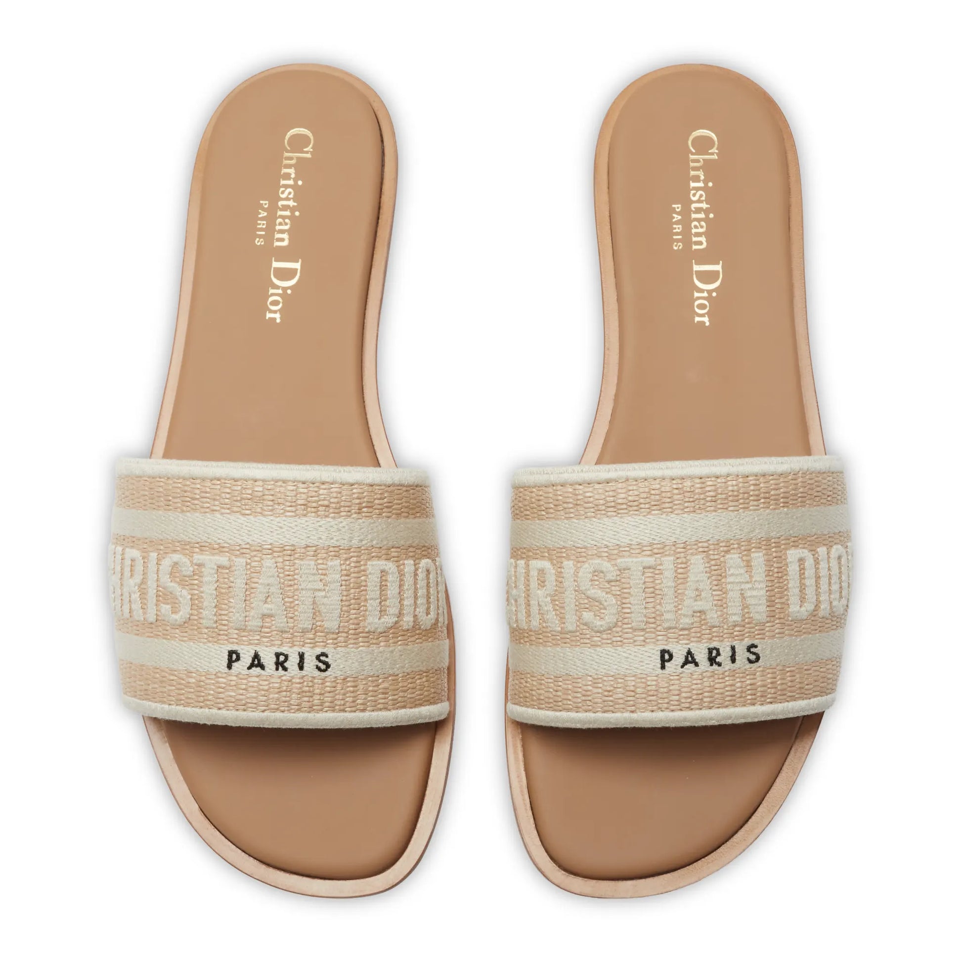 Dior Dway Embroidered Cotton Beige Slides