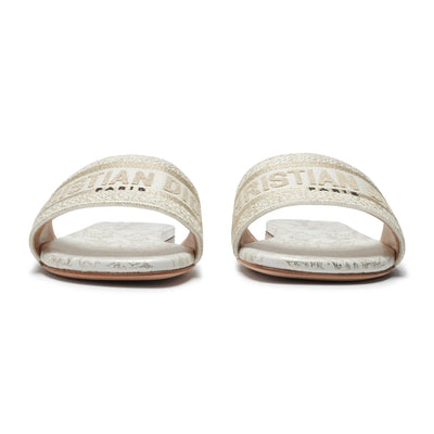 Dior Dway Embroidered Cotton Gold White Slides