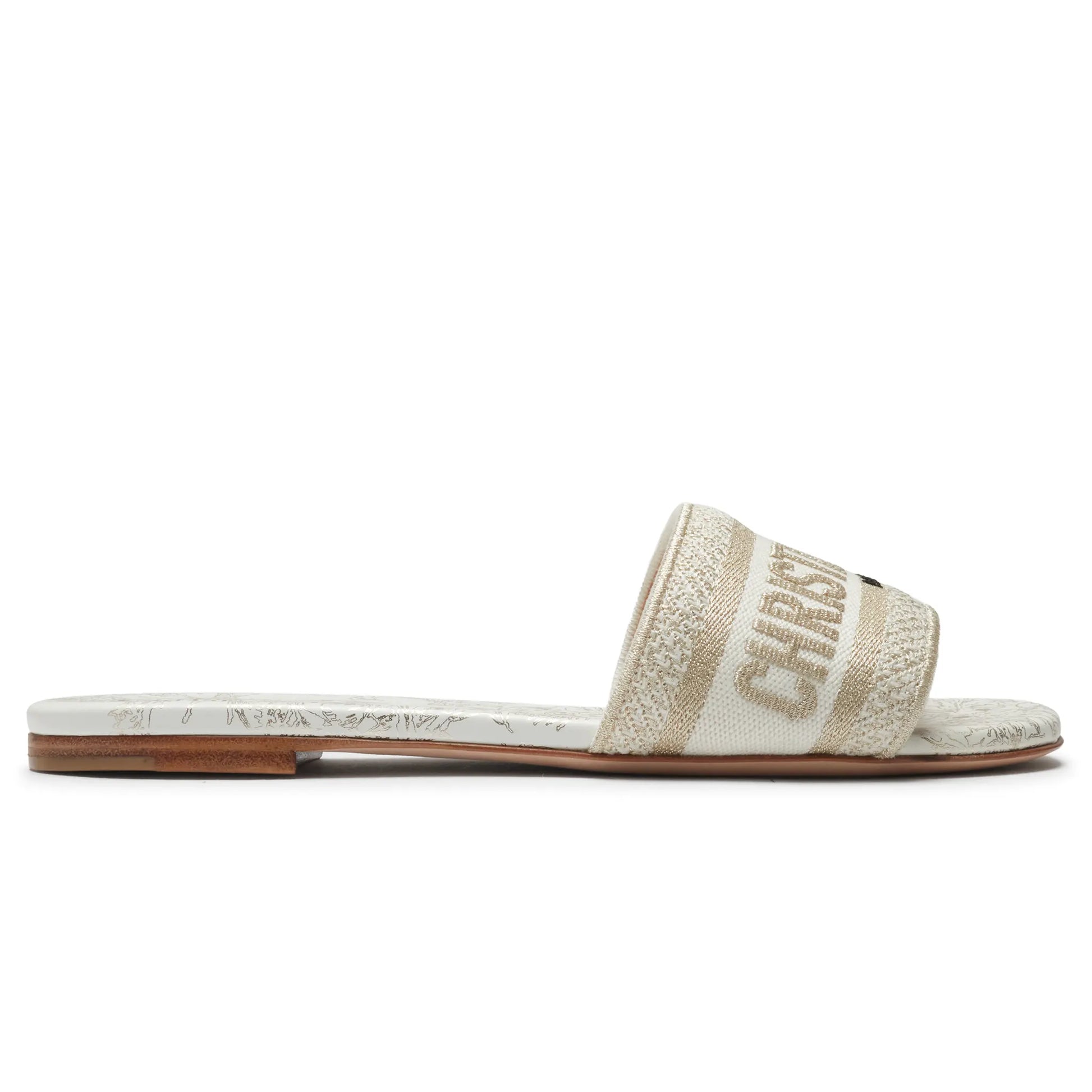 Dior Dway Embroidered Cotton Gold White Slides