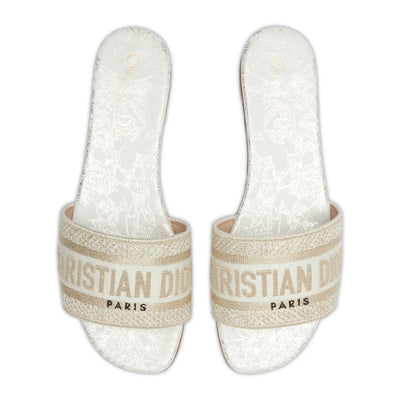 Dior Dway Embroidered Cotton Gold White Slides