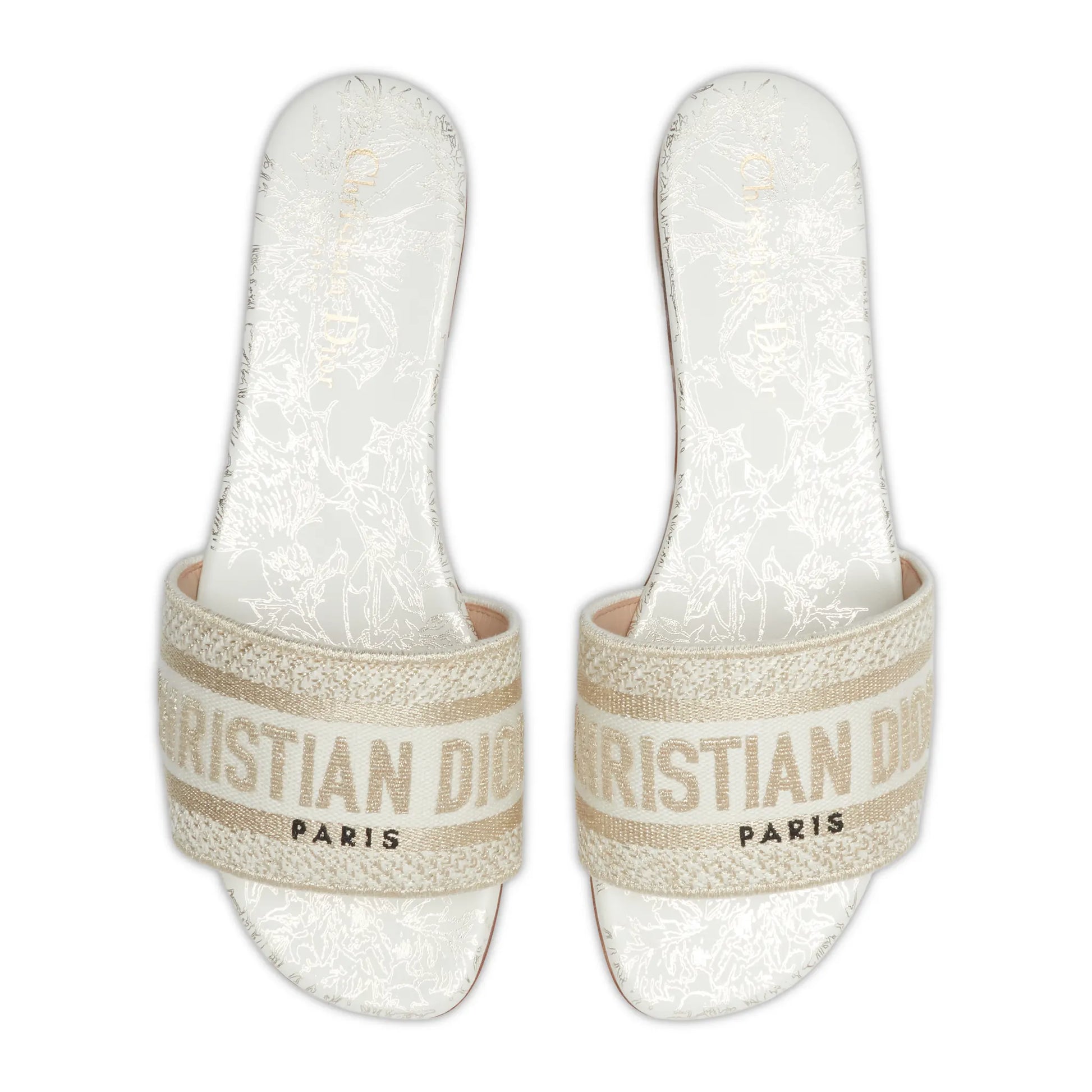 Dior Dway Embroidered Cotton Gold White Slides