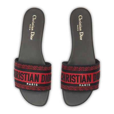 Dior Dway Embroidered Cotton Red Black Slides