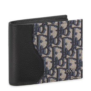 Dior Grained Calfskin Black and Beige Saddle Bifold Wallet