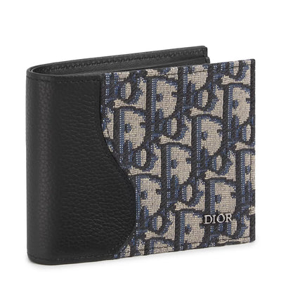 Dior Grained Calfskin Black and Beige Saddle Bifold Wallet