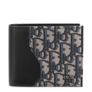 Dior Grained Calfskin Black and Beige Saddle Bifold Wallet