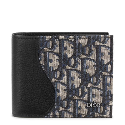 Dior Grained Calfskin Black and Beige Saddle Bifold Wallet