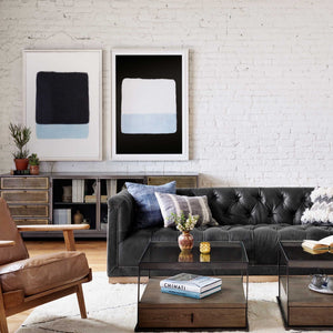 Afia Leather Sofa, Distressed Black