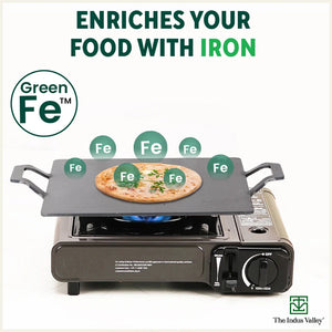 100% Pure Iron Square Tawa with Double Handles, Toxin-free Sheet Iron, Pre-Seasoned, Induction & Gas, 30.5cm
