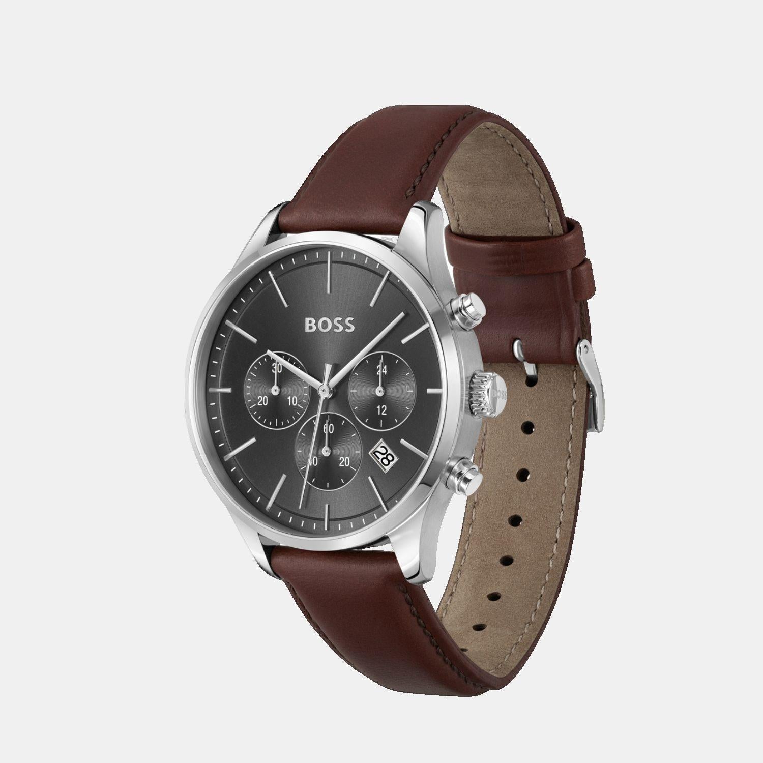 Avery Men Quartz Grey Dial Chronograph Leather Watch 1514155