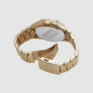 Framed Men Quartz Gold Dial Chronograph Stainless Steel Watch DZ4659