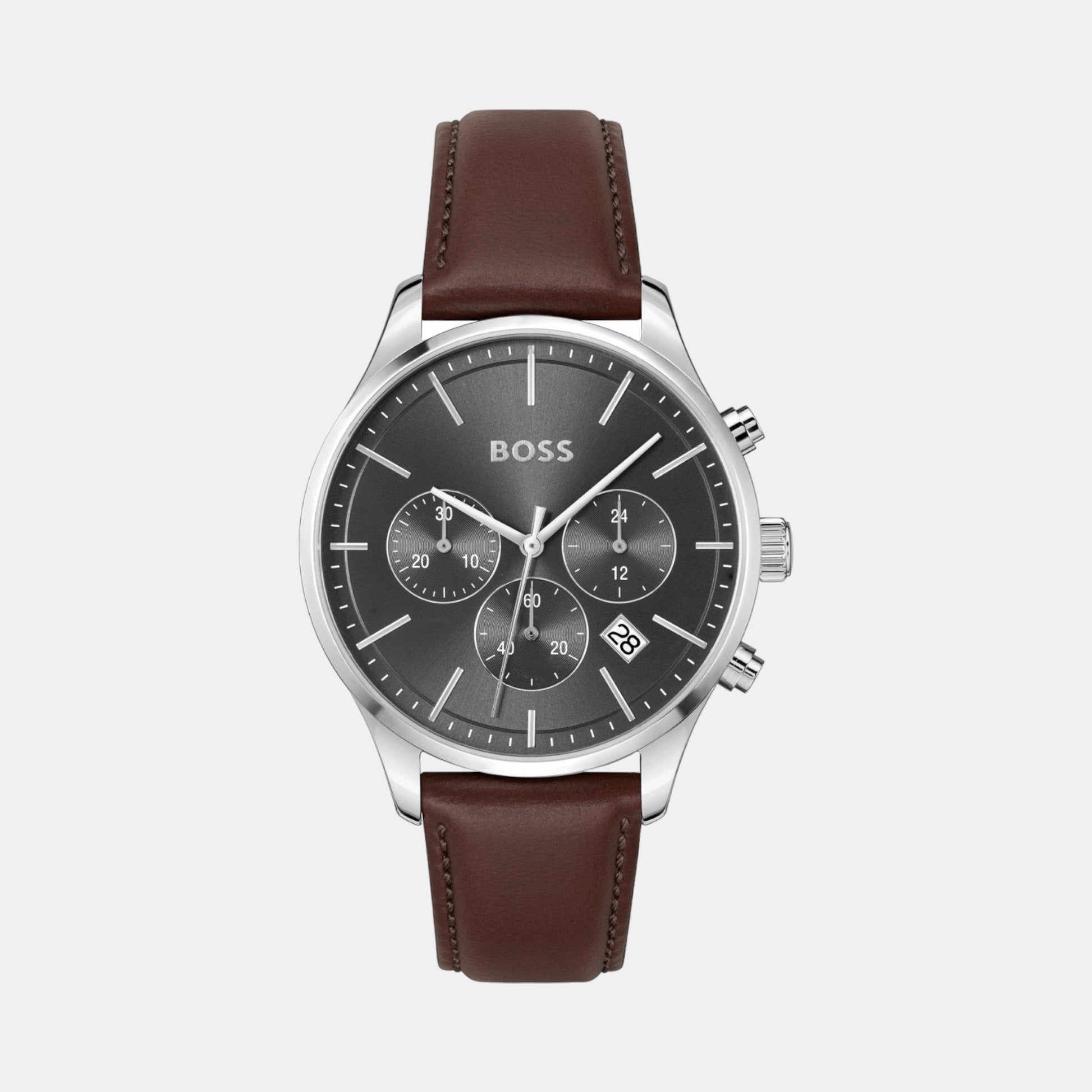Avery Men Quartz Grey Dial Chronograph Leather Watch 1514155