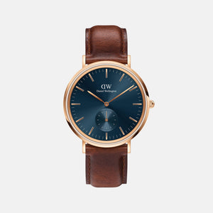 Classic Men Quartz Blue Dial Analog Leather Watch DW00100708K