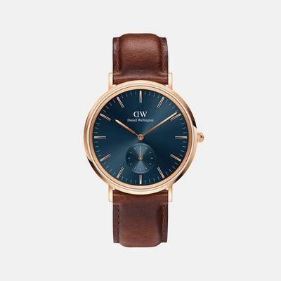 Classic Men Quartz Blue Dial Analog Leather Watch DW00100708K