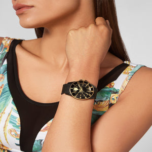 Glam Women Quartz Black Dial Analog Silicone Watch PSKBA0323
