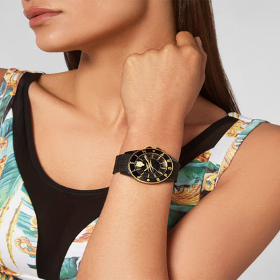 Glam Women Quartz Black Dial Analog Silicone Watch PSKBA0323