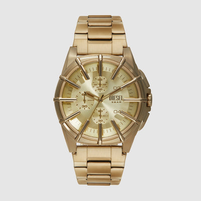 Framed Men Quartz Gold Dial Chronograph Stainless Steel Watch DZ4659
