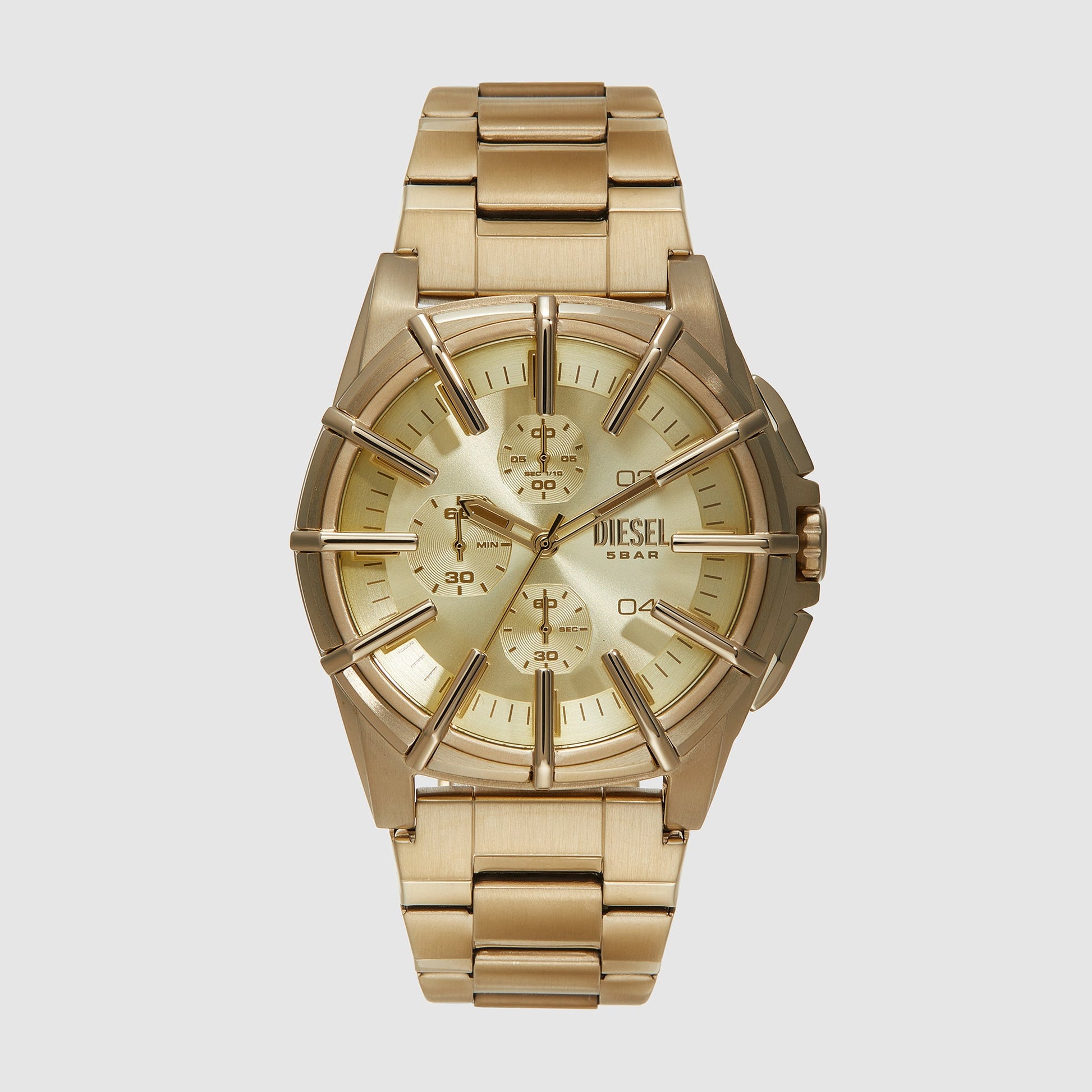 Framed Men Quartz Gold Dial Chronograph Stainless Steel Watch DZ4659