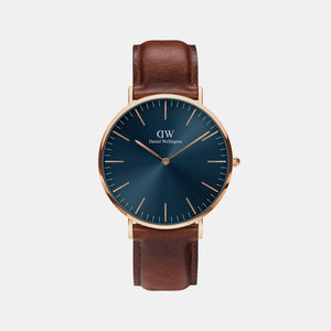 Classic Men Quartz Blue Dial Analog Leather Watch DW00100626K