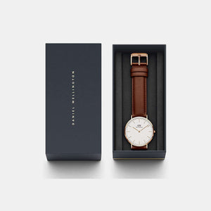 Classic Men Quartz White Dial Analog Leather Watch DW00100006K