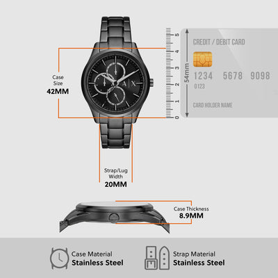 Dante Men Quartz Black Dial Chronograph Stainless Steel Watch AX7154SET