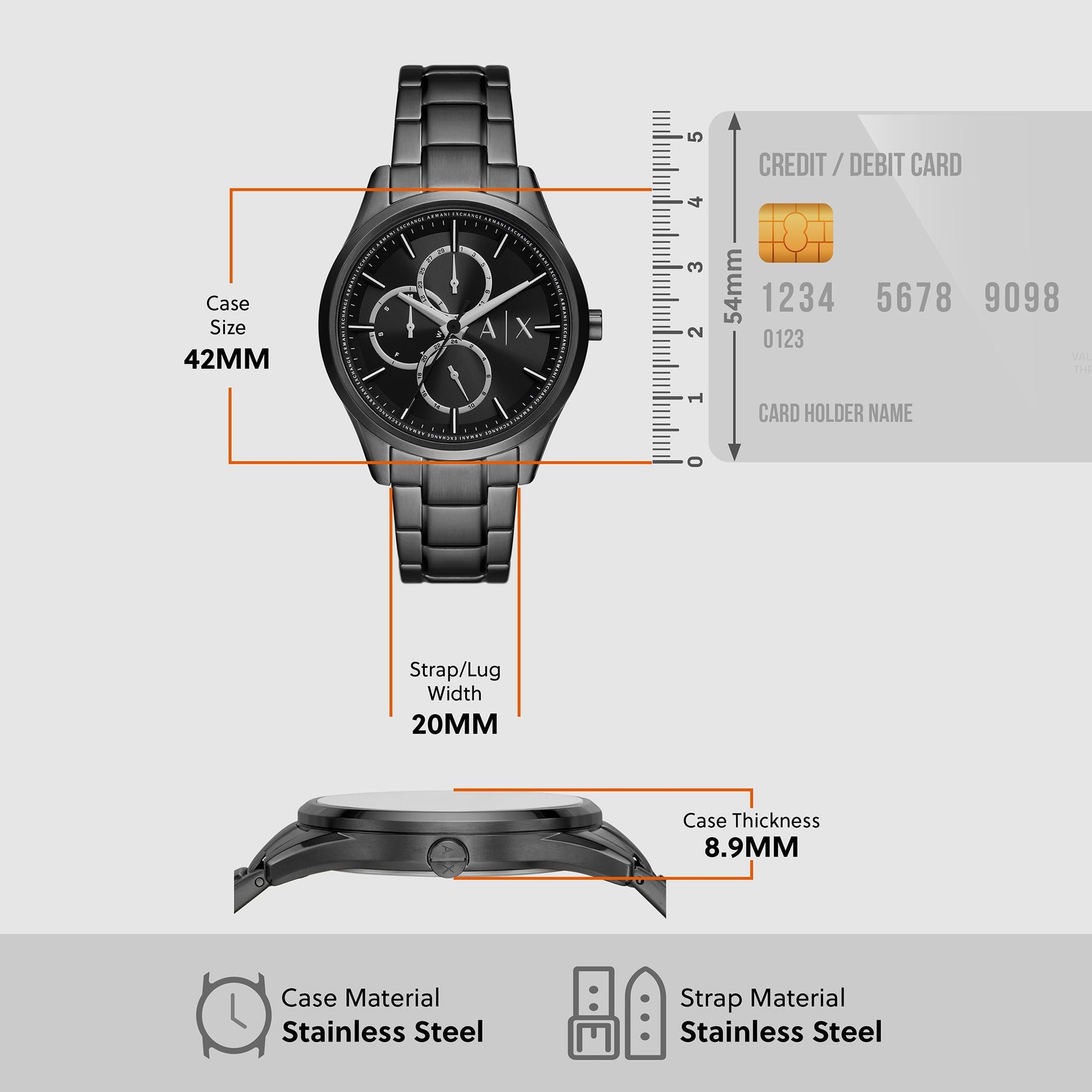Dante Men Quartz Black Dial Chronograph Stainless Steel Watch AX7154SET