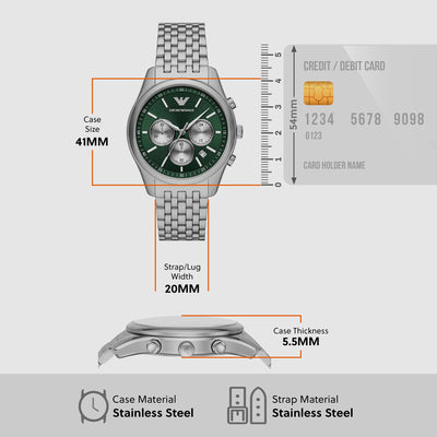 Antonio Men Quartz Green Dial Chronograph Stainless Steel Watch AR11581