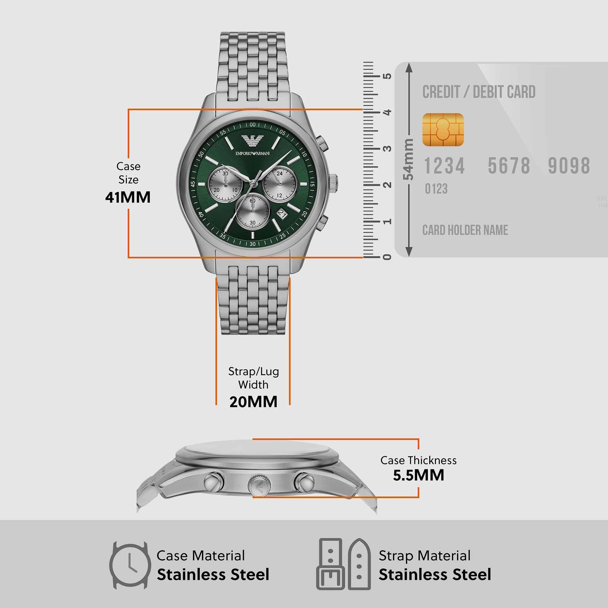 Antonio Men Quartz Green Dial Chronograph Stainless Steel Watch AR11581