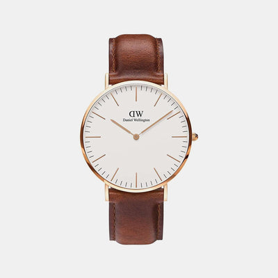 Classic Men Quartz White Dial Analog Leather Watch DW00100006K