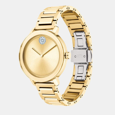 Bold Women Quartz Gold Dial Analog Stainless Steel Watch 3600823