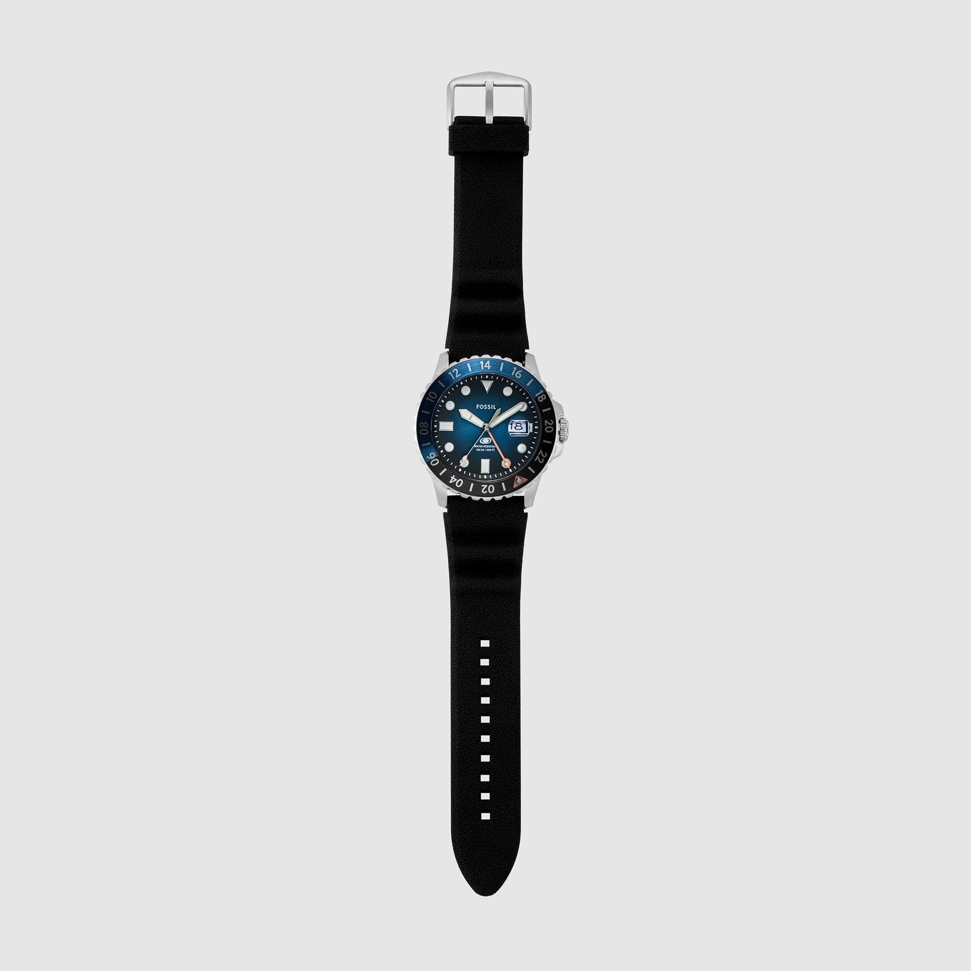 Fossil Blue Gmt Men GMT Black & Blue Dial Analog Silicone Watch FS6049